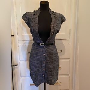 My Michelle Grey Ruffled Sleeveless Belted Dress - Size Small
